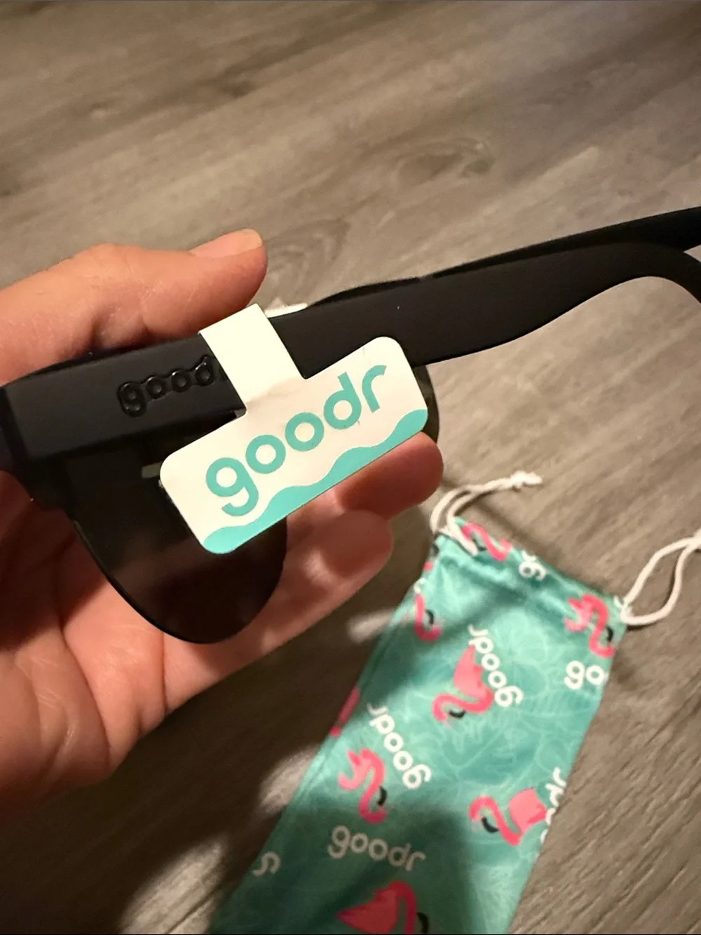 Goodr Black Polarized Sunglasses with Flamingo Drawstring Pouch Avant G